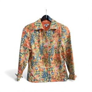 Coldwater Creek Vibrant Orange and Blue Floral Print Jacket Size 12